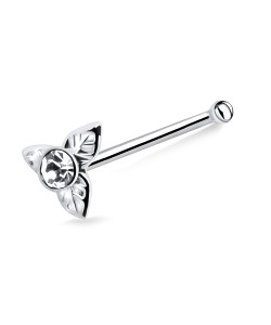 Leafy Stone Shaped Silver Bone Nose Stud NSKD-73